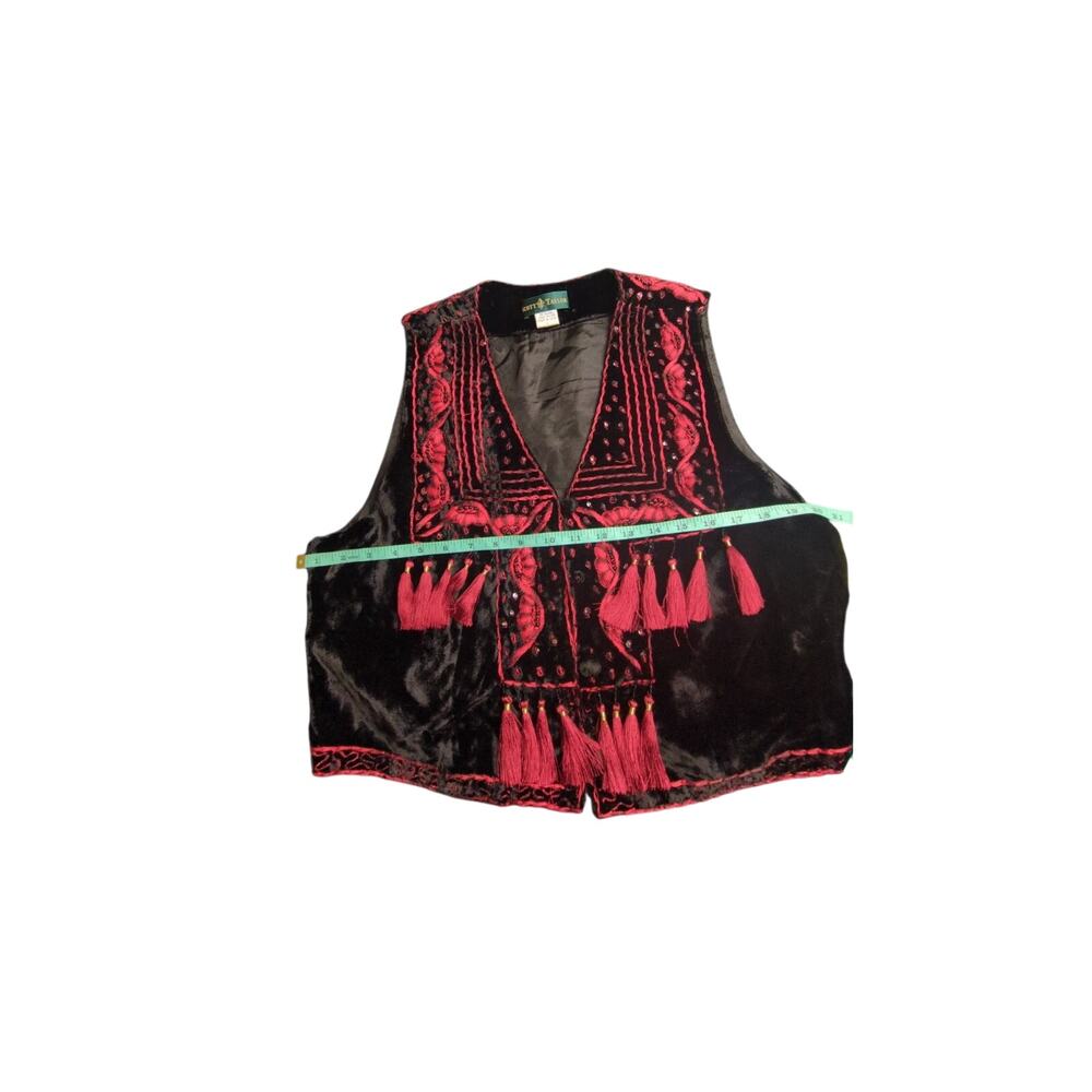 Scott Taylor NWT Deadstock Sz L Crushed Velvet Black and Red Cropped Vest FLAW - Picture 5 of 7